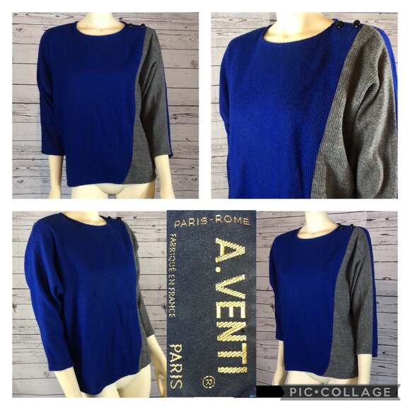 Vintage 80's A. Venti Paris  blue, grey colour block Wool sweater size small - Picture 2 of 15